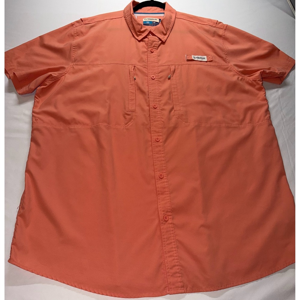 Magellan Outdoors Men’s Short Sleeve Button-Down Shirt - Coral Orange